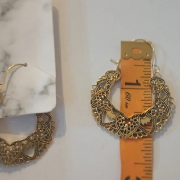 Gold Filigree Hoop Earrings - Picture 8 of 11